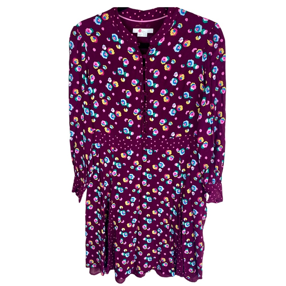 Boden Christina Button Dress Abstract Floral Ruby Ring 10L